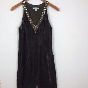 Boston Proper Velvet embellished dress; S,  chocolate brown
